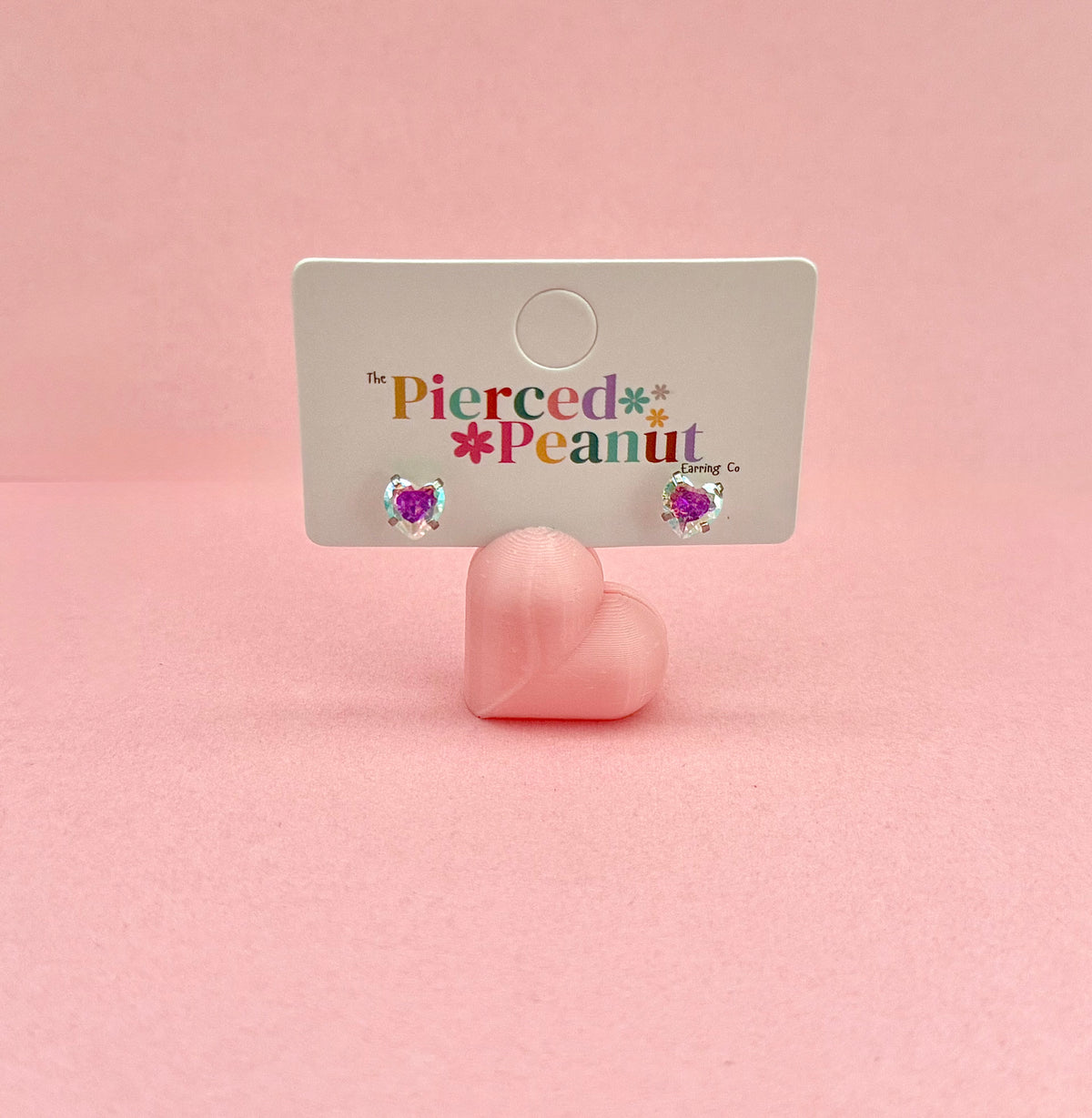 The Pierced Peanut hypoallergenic screwback stud heart gemstone earrings for kids