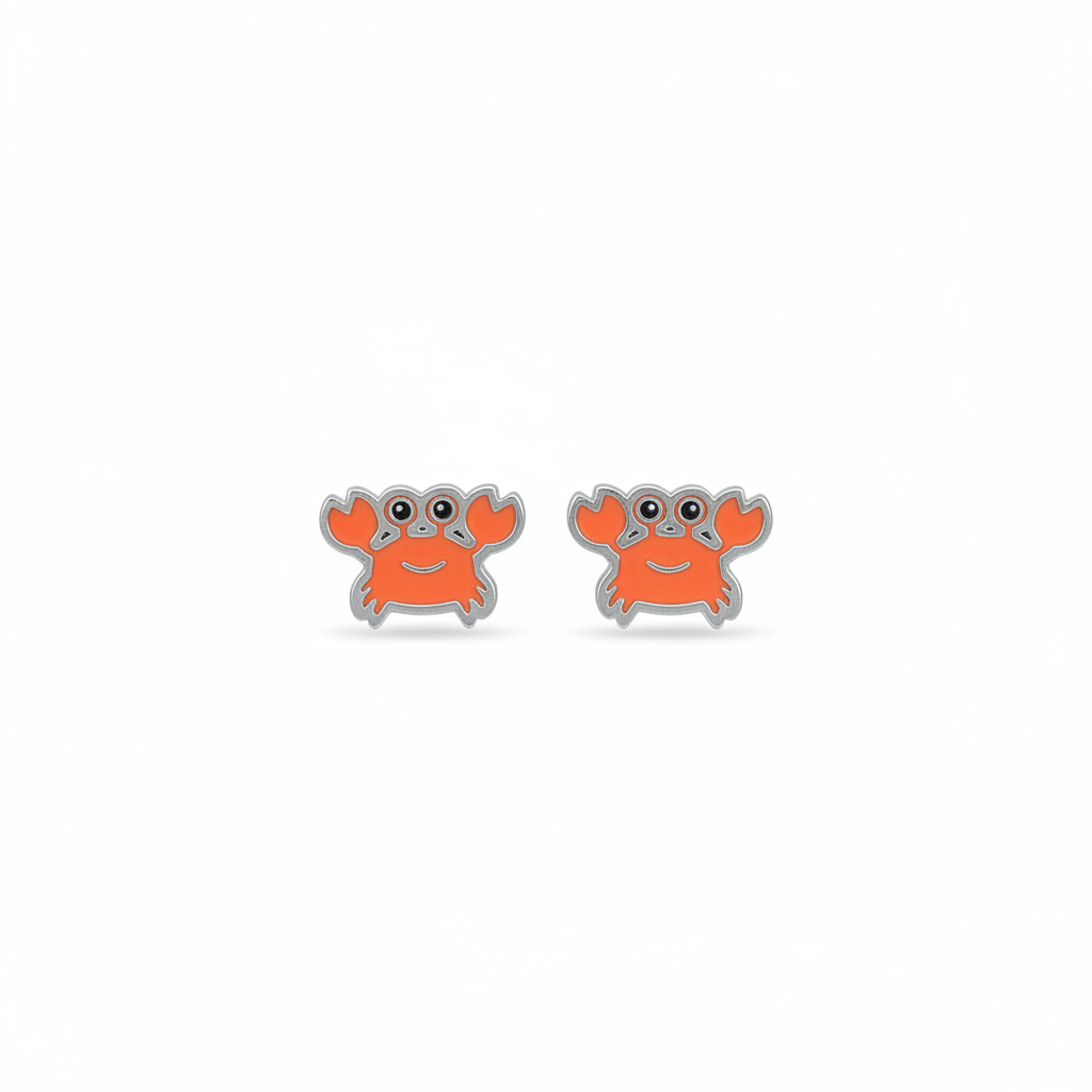 Silver crab stud earrings on white background