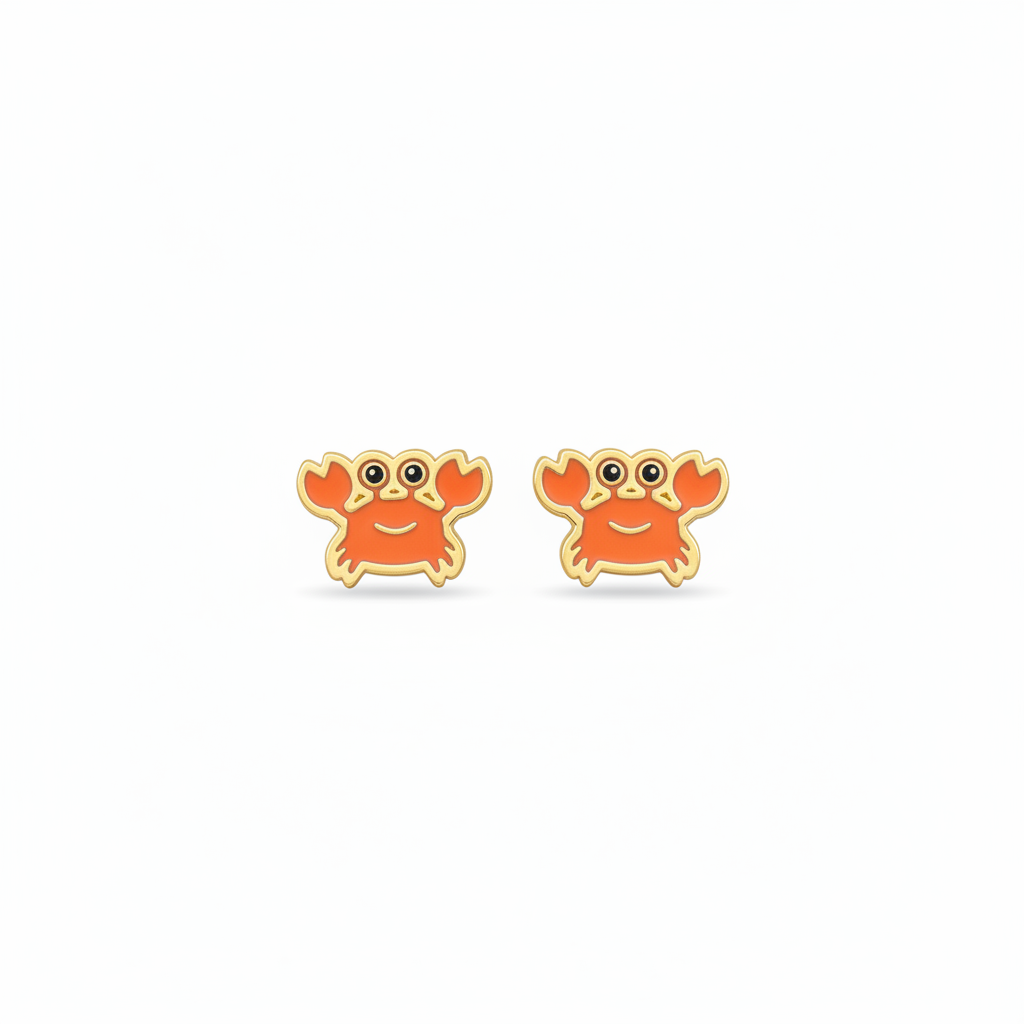 Crab stud earrings on white background