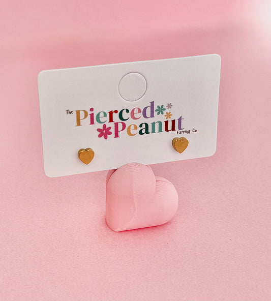 pair of hypoallergenic gold shaped screwback stud earrings made by The Pierced Peanut for kids