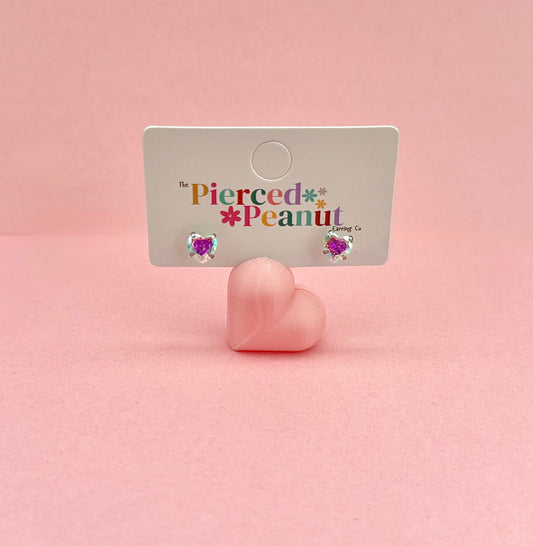 The Pierced Peanut hypoallergenic screwback stud heart gemstone earrings for kids