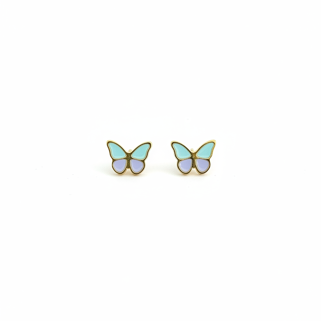 Butterfly stud earrings on white background