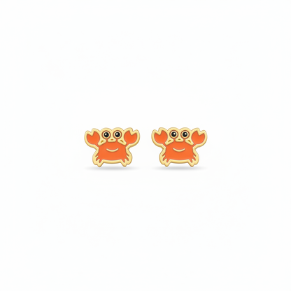 Crab stud earrings on white background