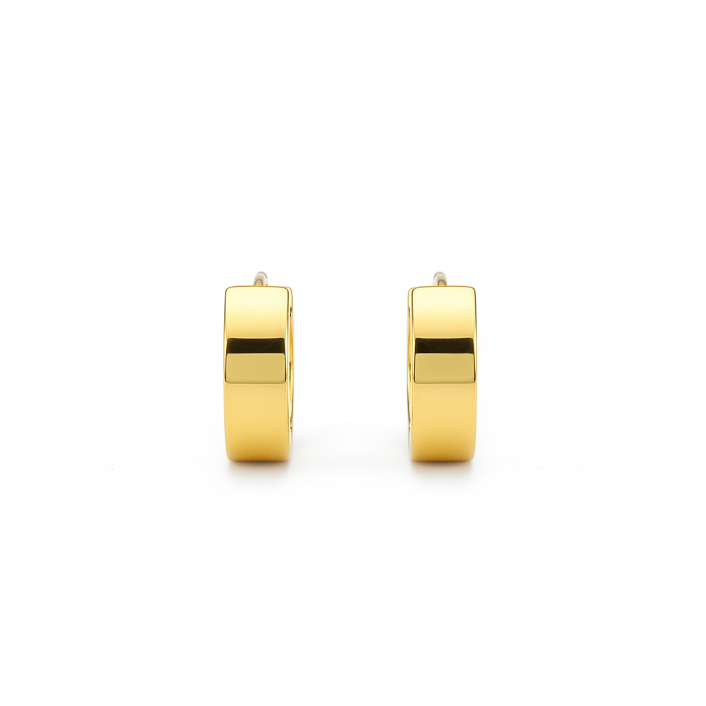 Flat huggie earrings on white background